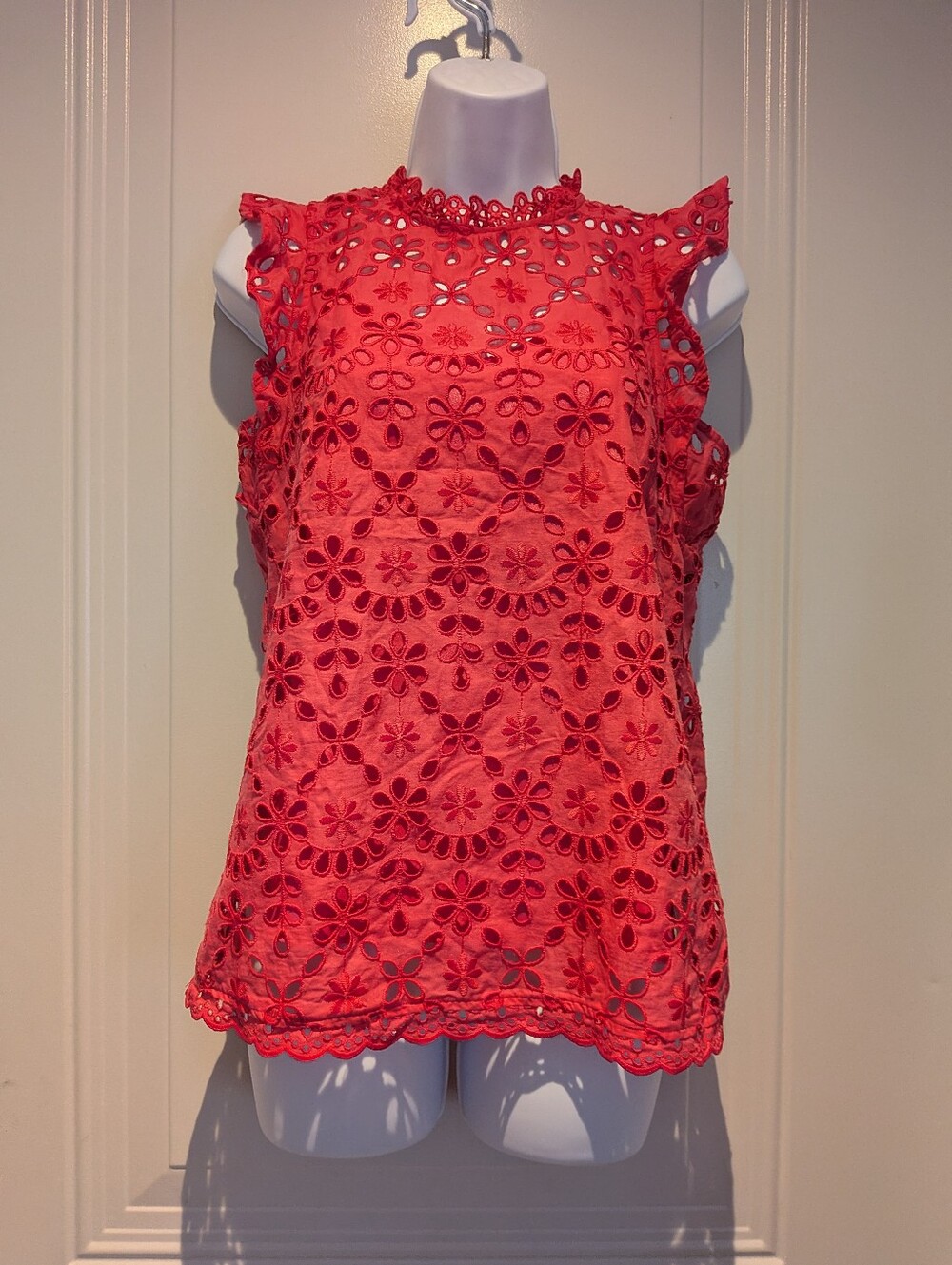 J. Crew Coral Eyelet Floral Lace Sleeveless Top